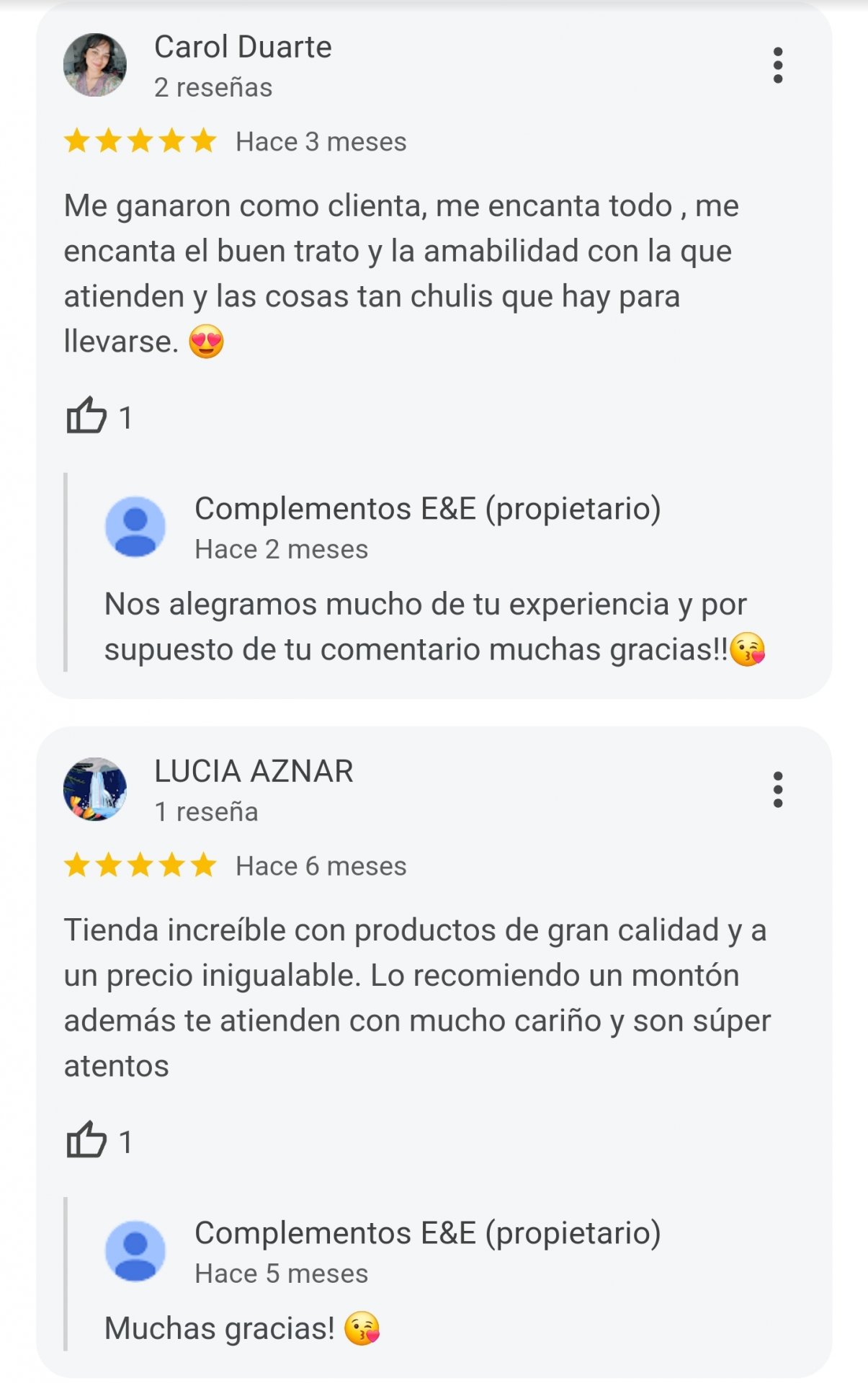 valoraciones complementos E&E