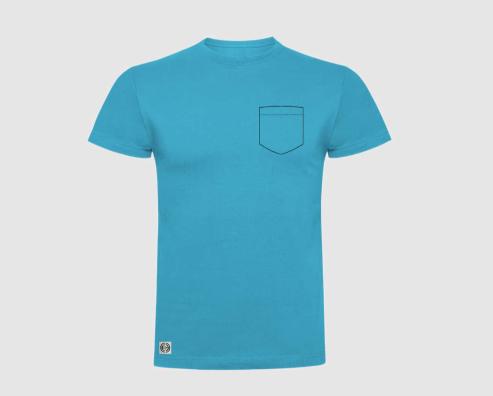 Camiseta unisex bolsillo personalizado color turquesa. 
