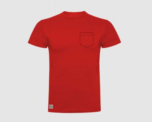 Camiseta unisex bolsillo personalizado color rojo.
