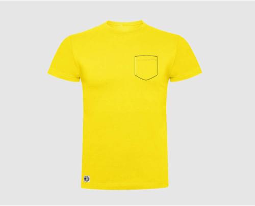 Camiseta unisex bolsillo personalizado color amarillo.