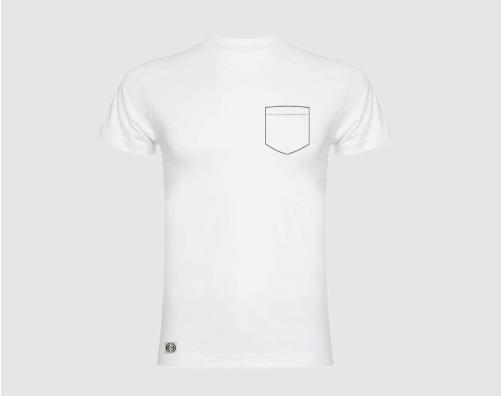 Camiseta unisex bolsillo personalizado color blanco.