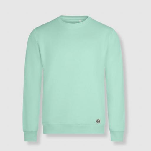 Sudadera cuello redondo clásica algodón orgánico unisex "inicial grande" color aguamarina