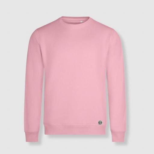 Sudadera cuello redondo algodón orgánico clásica unisex color rosa flamenco - Bordado personalizado 