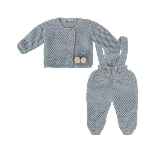 Conjunto de bebé en punto Mistral azul empolvado