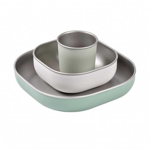 Set de Vajilla de Acero Inoxidable Verde Salvia