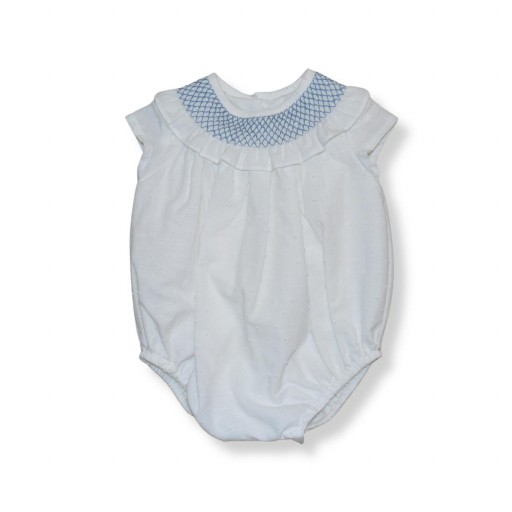 ​Pelele bebé blanco con nido de abeja azul – Maesu