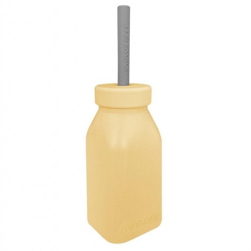 Botella de silicona con pajita color amarillo butter-gris