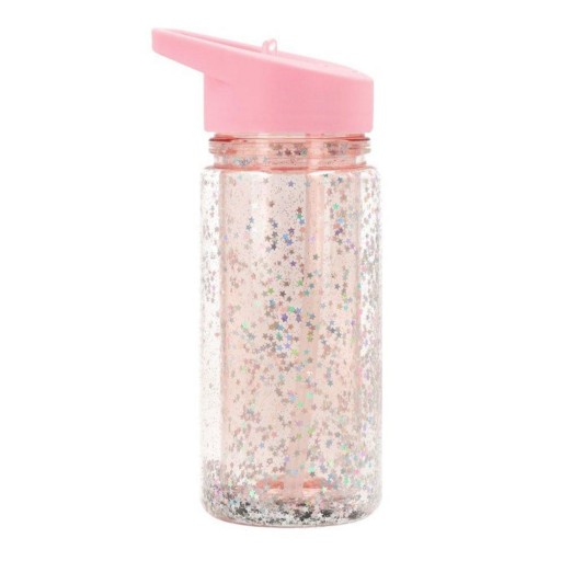 Botella Plástico con Pajita Glitter Stars Pink Tutete