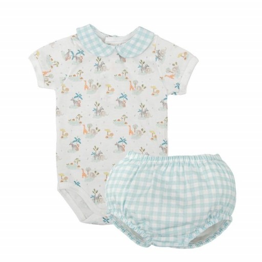 Conjunto bebé Babidu body estampado y cubrepañal vichy verde agua