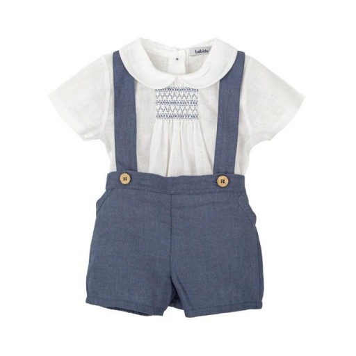 ​Conjunto bebé niño Babidu camisa con cuello bebé y pantalón corto con tirantes