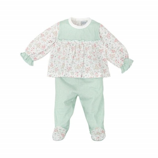 ​Conjunto bebé Babidu blusa floral y polaina vichy verde agua
