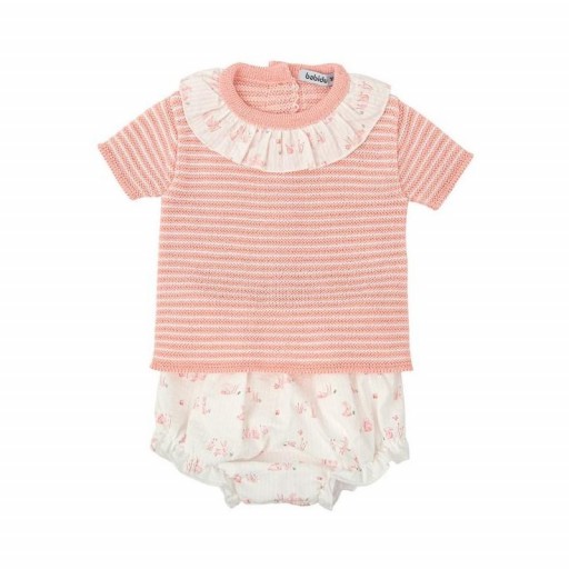 ​Conjunto bebé Babidu punto y tejido con volante rosa [0]