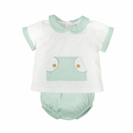 ​Conjunto bebé Babidu camiseta y braguita vichy verde agua [0]