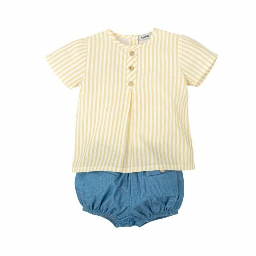​Conjunto bebé Babidu camisa de rayas y cubrepañal chambray [0]