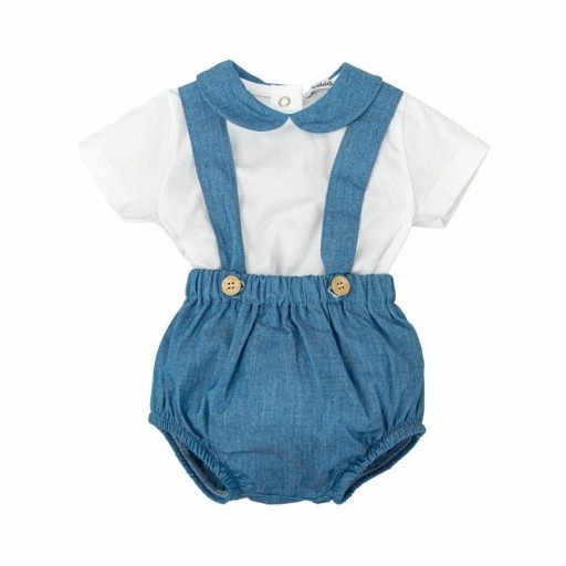 ​Conjunto bebé Babidu camiseta y cubrepañal denim con tirantes