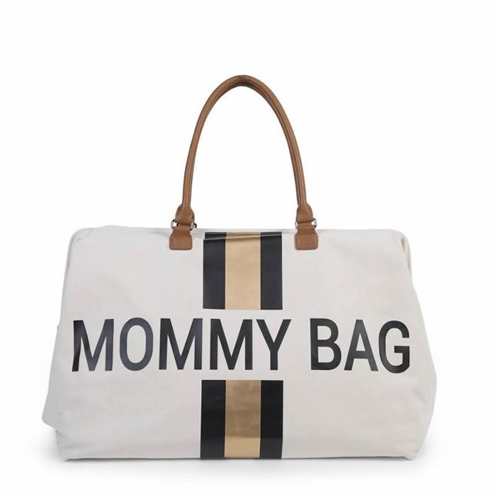 Mommy Bag - Líneas Negras y Doradas - Blanca
