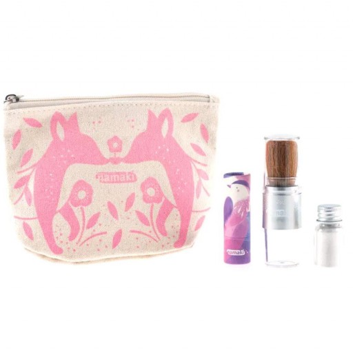 ​Estuche Rosa Namaki – Pincel Mágico, Polvos Plateados y Bálsamo Labial Frambuesa [1]