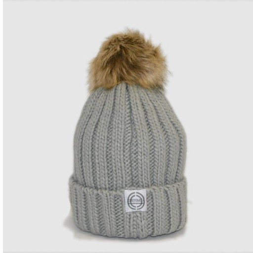 Gorro Infantil con pompón de pelo sintético color gris - inicial bordada [1]