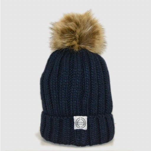 Gorro Infantil con pompón de pelo sintético color azul marno - inicial bordada [1]