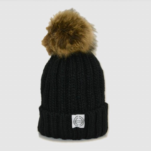 Gorro Infantil con pompón de pelo sintético color negro - inicial bordada [1]