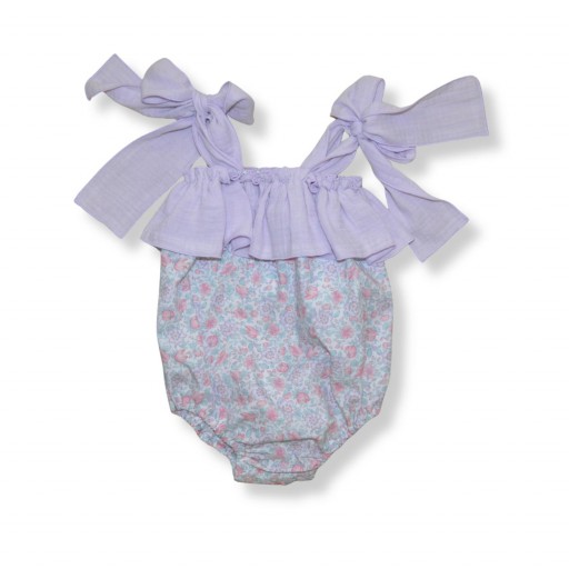 Pelele bebé estampado floral con lazadas – Paloma de la O