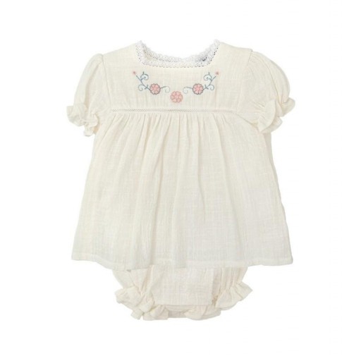 ​Conjunto bebé niña Babidu vestido bordado con puntilla y cubrepañal [0]