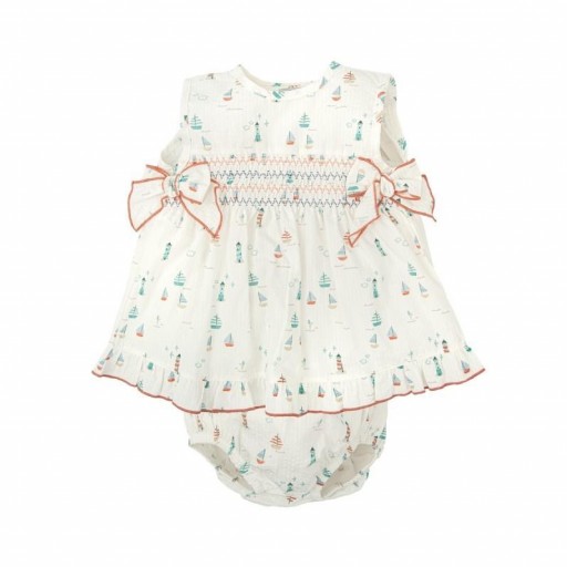 ​Conjunto bebé niña Babidu vestido marinero con nido de abeja y braguita