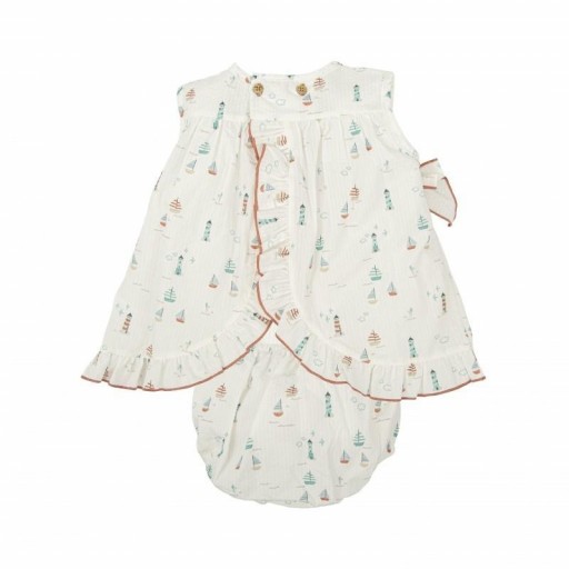​Conjunto bebé niña Babidu vestido marinero con nido de abeja y braguita [1]