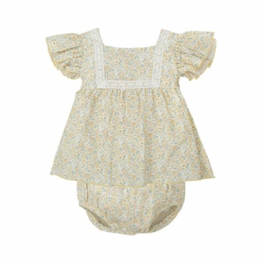 ​Conjunto bebé niña Babidu vestido floral con encaje y cubrepañal [0]