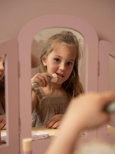 ​Tocador infantil de madera rosa con espejo y taburete – Little Dutch [2]