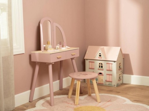 ​Tocador infantil de madera rosa con espejo y taburete – Little Dutch [5]