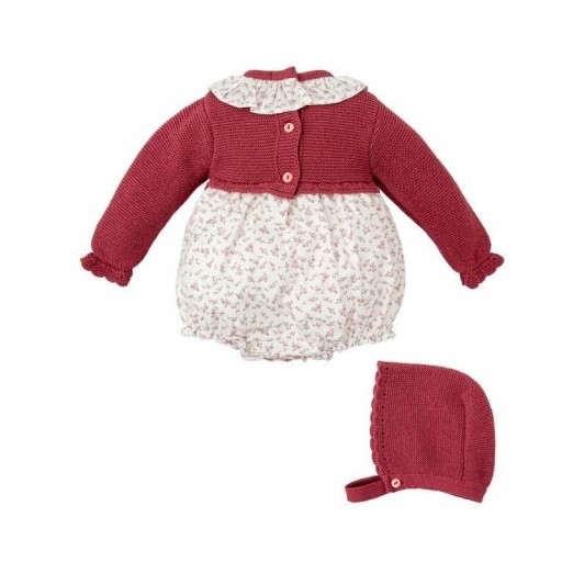 Conjunto de bebé niña de ranita combinada y gorrito a juego - color cereza [1]