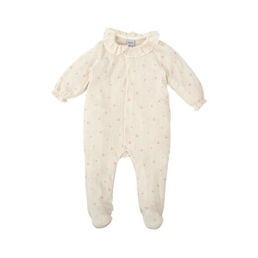 ​Pelele bebé algodón canalé estampado floral con cuello volante