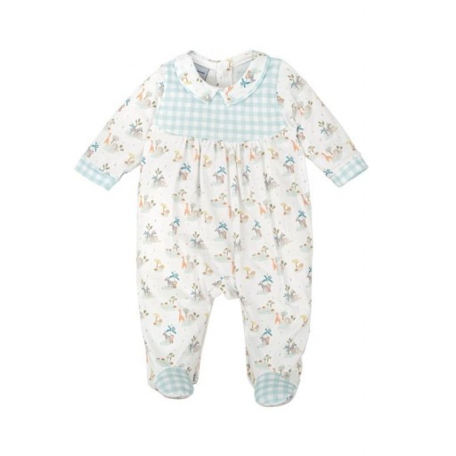​Pelele bebé algodón estampado animales con vichy verde agua