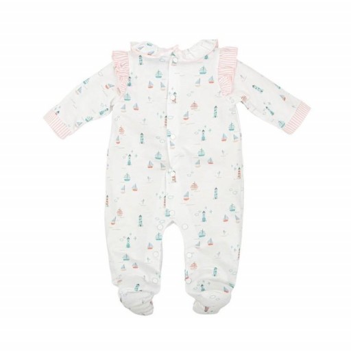 ​Pelele bebé algodón estampado marino con volante y detalles en rosa [1]