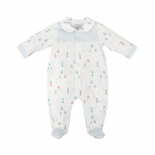 ​Pelele bebé Babidu largo estampado marinero con cuello bebé [0]