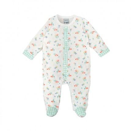 ​Pelele bebé algodón estampado marino con vichy verde agua