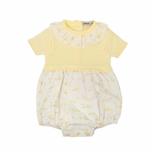​Pelele bebé Babidu combinado punto y tejido con volante amarillo