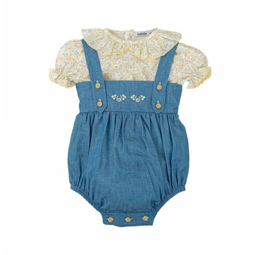 ​Conjunto bebé Babidu blusa floral y cubrepañal peto efecto denim [0]