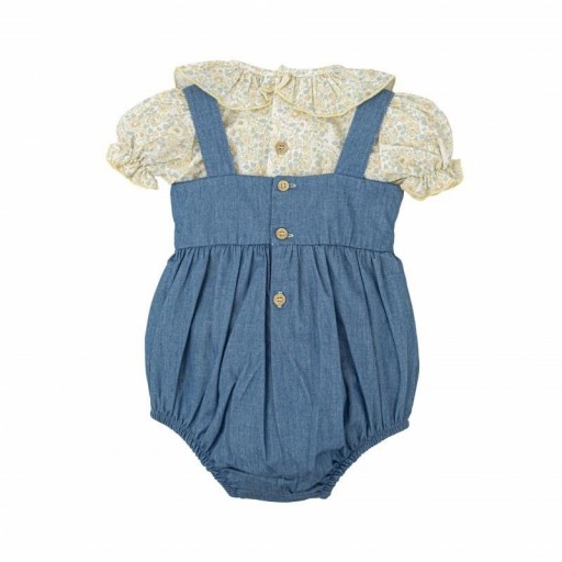 ​Conjunto bebé Babidu blusa floral y cubrepañal peto efecto denim [1]