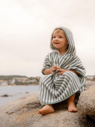 ​Poncho de Playa con Capucha – Seashells y Rayas Surf Azul – 100% Algodón Orgánico [2]