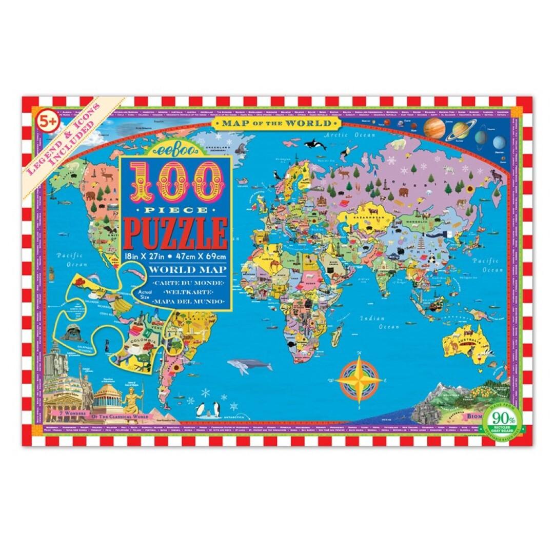Puzzle 100 piezas mapa del mundo - Eeboo