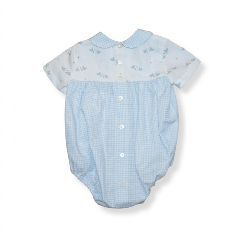 Pelele bebé vichy azul con estampado pollitos – Paloma de la O [1]