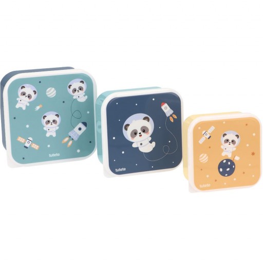 3 Cajas Almuerzo mod. Pandas in Space - Tutete