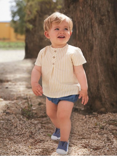 ​Conjunto bebé Babidu camisa de rayas y cubrepañal chambray [2]