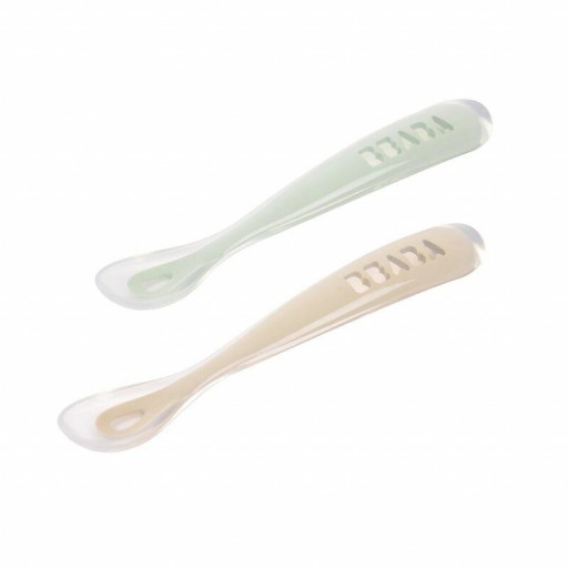 Set de 2 Cucharas de Silicona Béaba de Primera Edad Gris y Verde