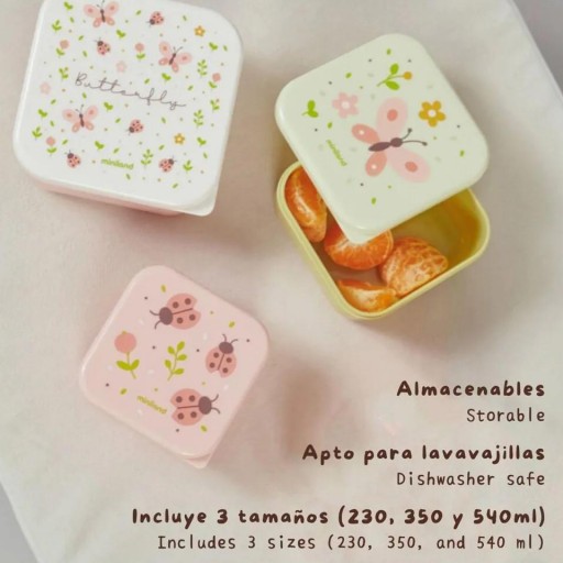 Snackbox-3 Butterfly de Miniland – Set de 3 recipientes infantiles para snacks [3]