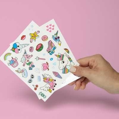 Tatuajes Temporales OMY Mod. Lily el Unicornio – 50 Unidades Neón y Dorados [1]