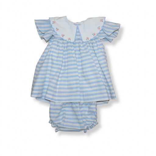 ​Vestido bebé rayas azul con braguita – Maesu