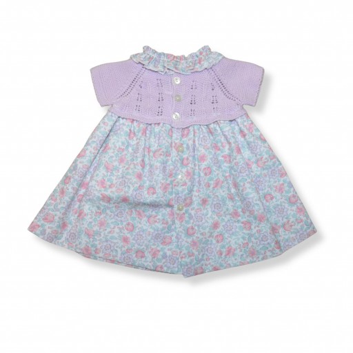 Vestido bebé con canesú de punto y cubrepañal floral lila – Paloma de la O [1]